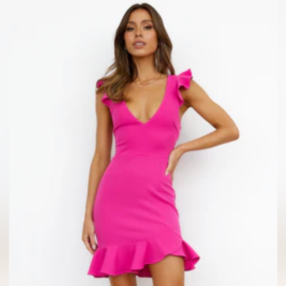 Hello Molly Hot Pink Ruffle Mini Dress